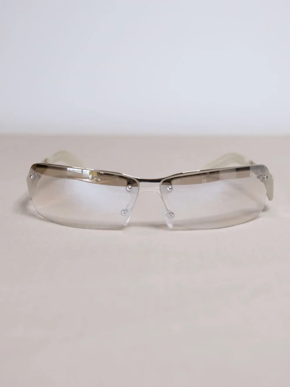 Y2K Prada Cyber Minimalist Sunglasses, clear/mirrored, silver, PR1003 12/65/125
